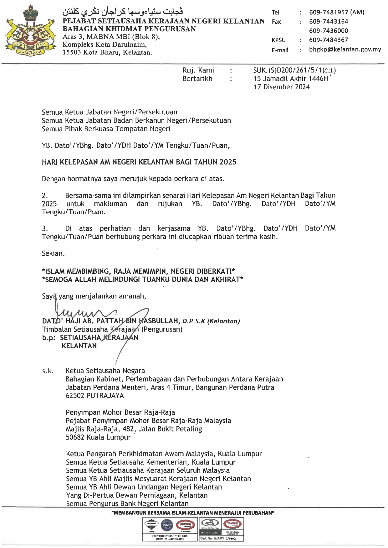 Hari Kelepasan Am Negeri Kelantan Bagi Tahun 2025